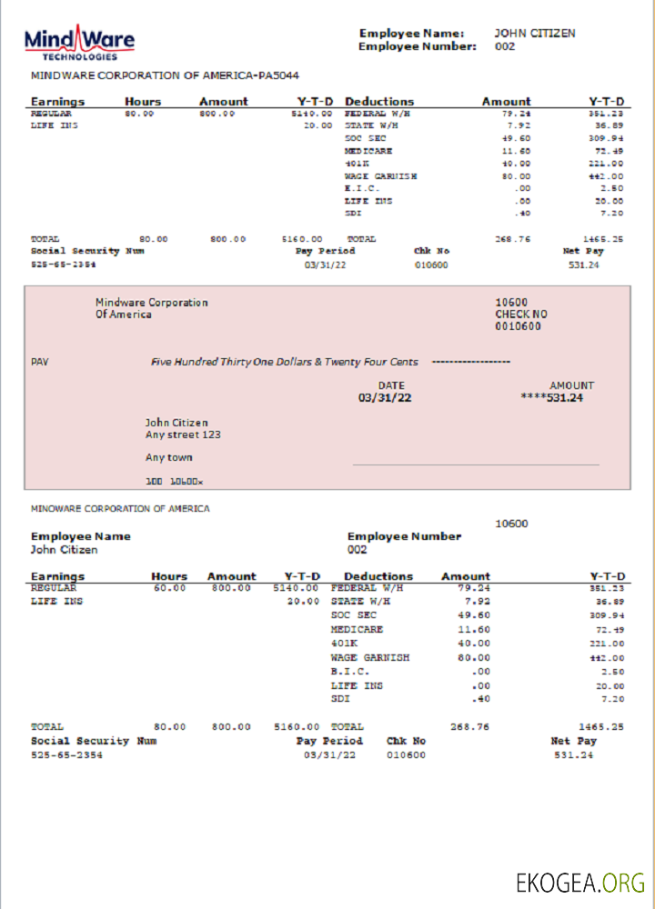 Fiche d'employé d'une société de logiciels américaine